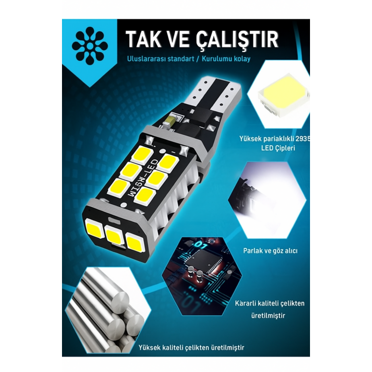 T15 Led Ampul 15 Ledli Canbuslı Ultra Parlak Beyaz