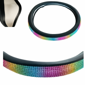 Gökkuşağı Taşlı Geçmeli Direksiyon Kılıfı-Siyah Derili Gökkuşağı Taşlı Geçmeli Direksiyon Kılıfı-Siyah Derili