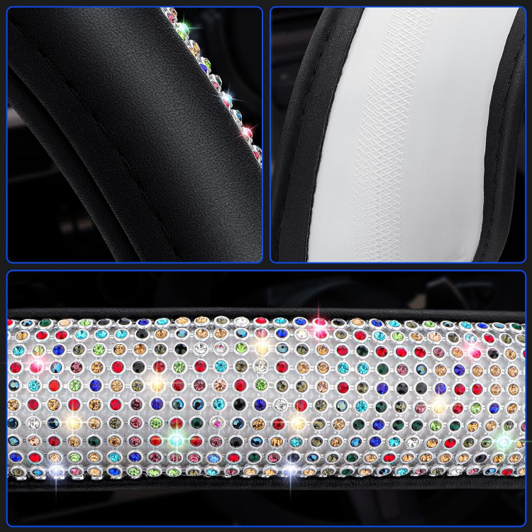 Taşlı Geçmeli Direksiyon Kılıfı-Çok Renkli Derili Taşlı Geçmeli Direksiyon Kılıfı-Çok Renkli Derili