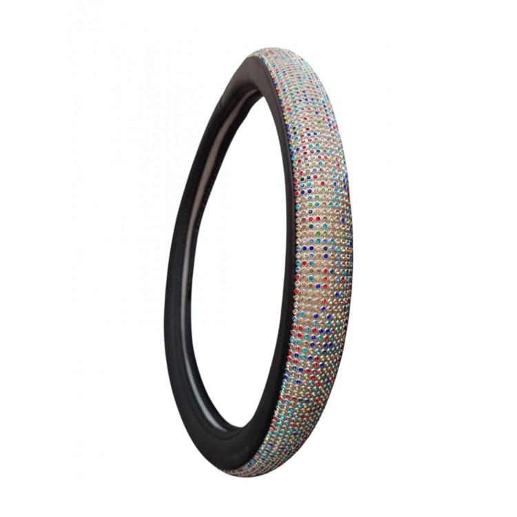 Taşlı Geçmeli Direksiyon Kılıfı-Çok Renkli Derili Taşlı Geçmeli Direksiyon Kılıfı-Çok Renkli Derili