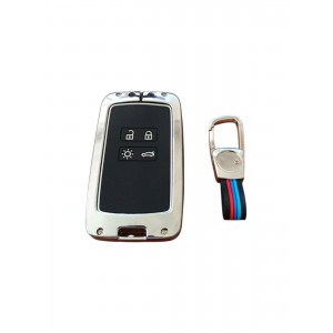 Renault Megane 4  Anahtar Uyumlu Silikon Metal Gövdeli Oto Anahtar Kumanda Kabı Kılıf Krom