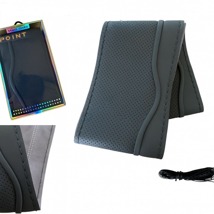 Lüx Desenli Deri Dikme Direksiyon Kılıfı 38-40cm Siyah Şeritli OND372