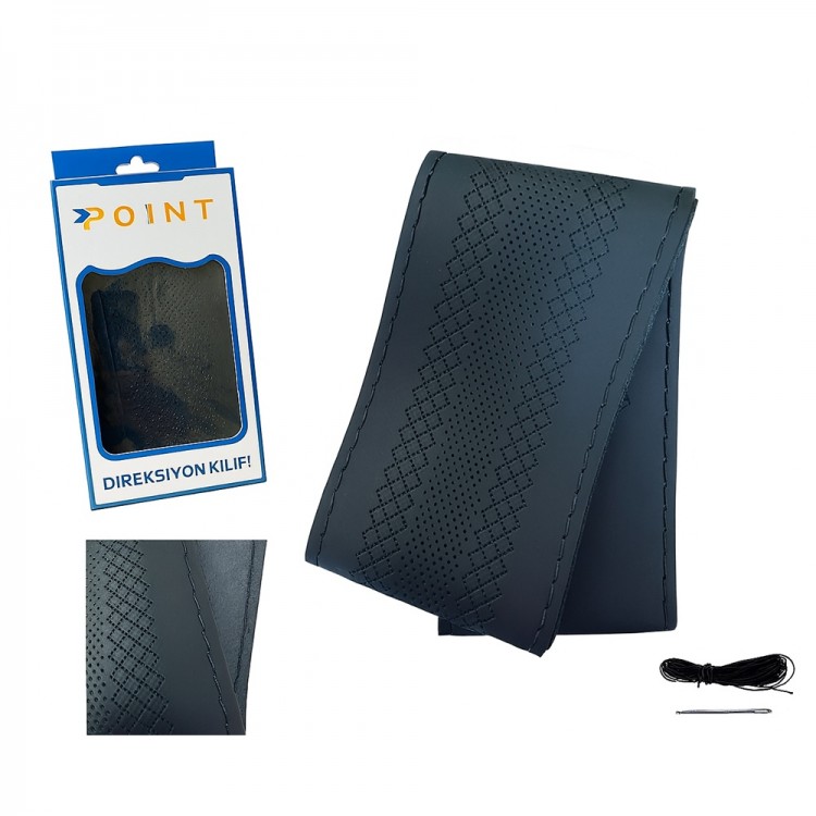 Lüx Desenli Deri Dikme Direksiyon Kılıfı 38-40cm Siyah OND363
