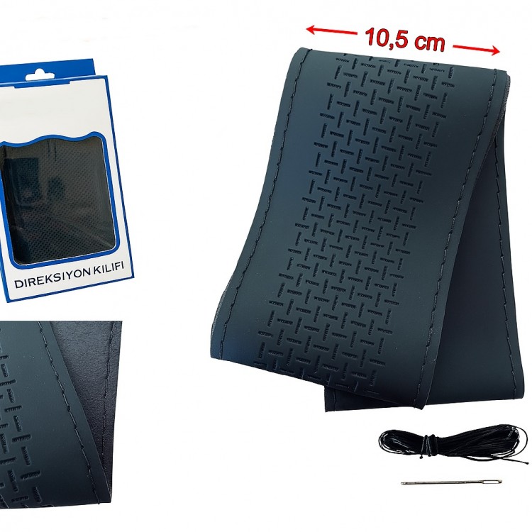 Lüx Desenli Deri Dikme Direksiyon Kılıfı 38-40cm Siyah OND360
