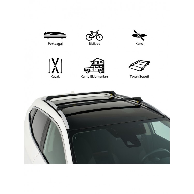 Kia Carens 2002-2006 Uyumlu Turtle Air-1 Full Kit Tavan Ara Atkı Seti 82-82cm Gri