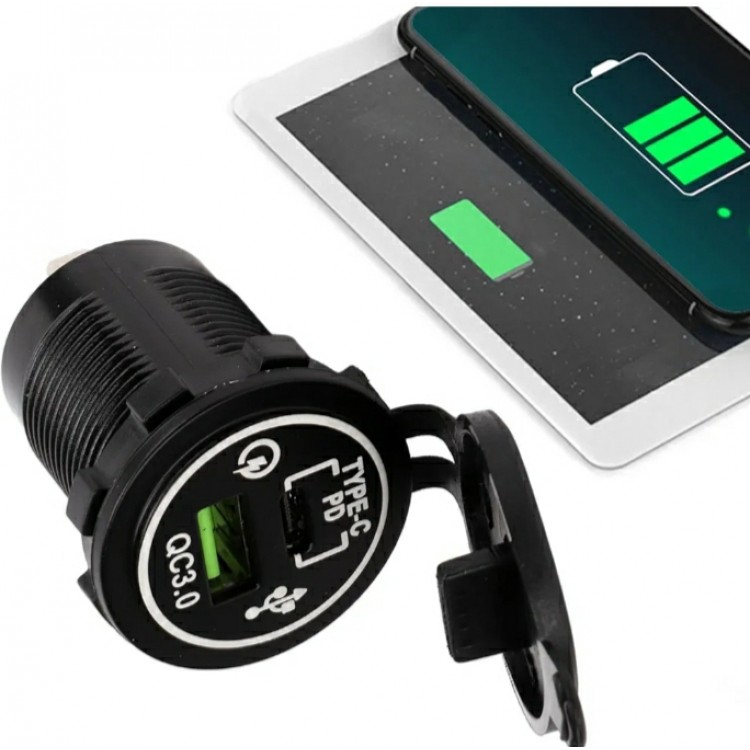 Oto Çakmaklık Şarj Soketi Marine Pano Tip 2 USB QC 3.0 Type-C PD Hızlı Şarj 12-24v