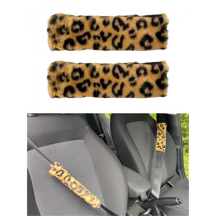 Yumuşak Tüylü Peluş Kürk Seyahat Emniyet Kemer Pedi Kılıfı 2'li Leopar