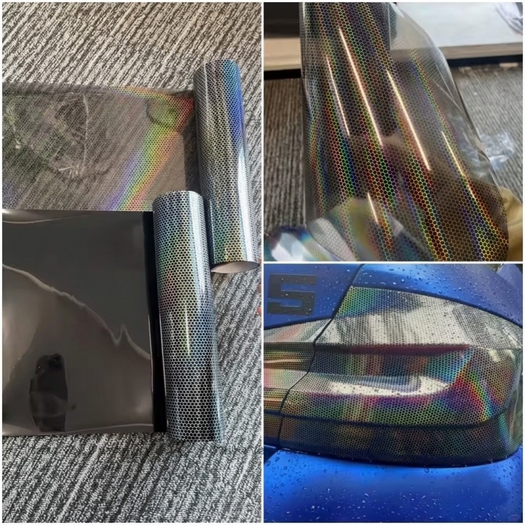 Petek Desenli 3D Colormatik Far Filmi Stop Folyosu 1mx30cm Açık Siyah