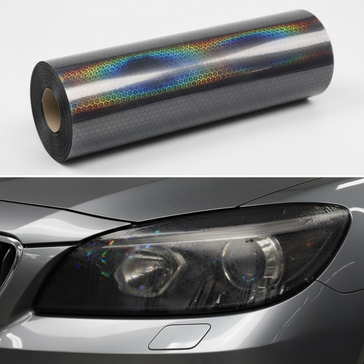 Petek Desenli 3D Colormatik Far Filmi Stop Folyosu 1mx30cm Açık Siyah