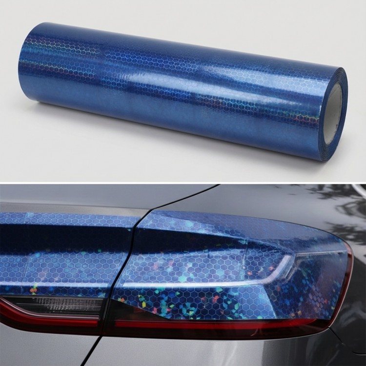 Petek Desenli 3D Colormatik Far Filmi Stop Folyosu 1mx30cm Koyu Mavi