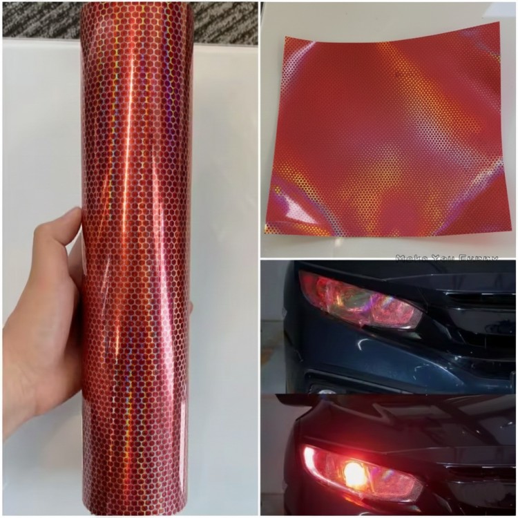 Petek Desenli 3D Colormatik Far Filmi Stop Folyosu 1mx30cm Kırmızı