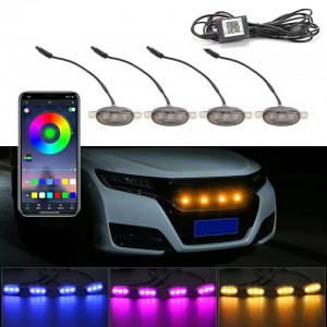 RGB APP Telefon Kontrollü SUV Off-Road Ön Izgara Panjur LED Aydınlatma 12V 4'lü Set