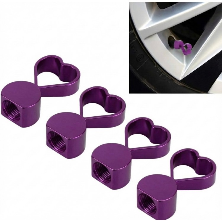 Kalpli Alüminyum Sibop Kapağı 4'lü Set Mor Kalpli Alüminyum Sibop Kapağı 4'lü Set Mor