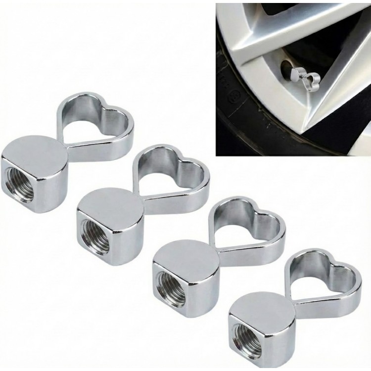 Kalpli Alüminyum Sibop Kapağı 4'lü Set Krom Kalpli Alüminyum Sibop Kapağı 4'lü Set Krom