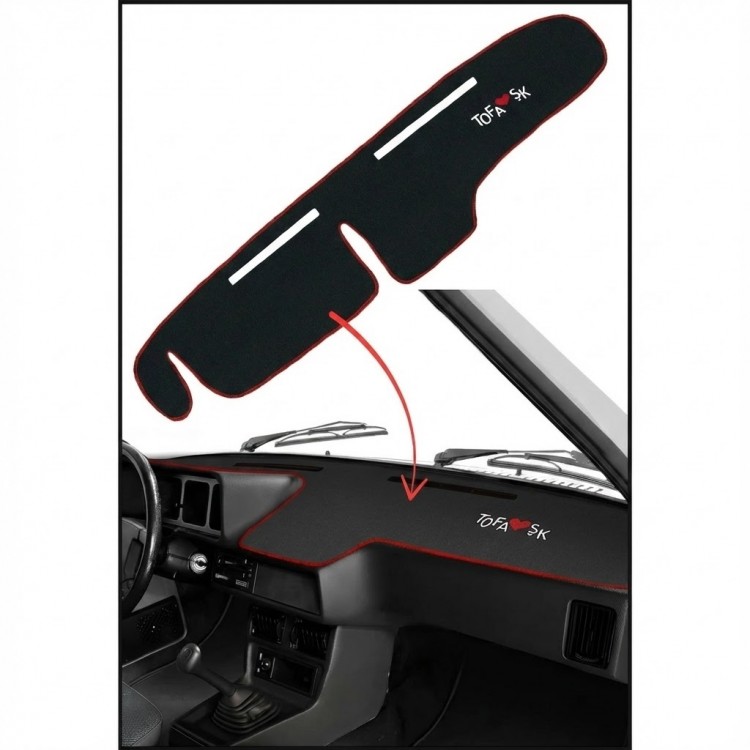 Doğan SLX Uyumlu 3d Torpido Halısı Koruyucu Örtü Kırmızı Nakışlı Tofaşk Siyah