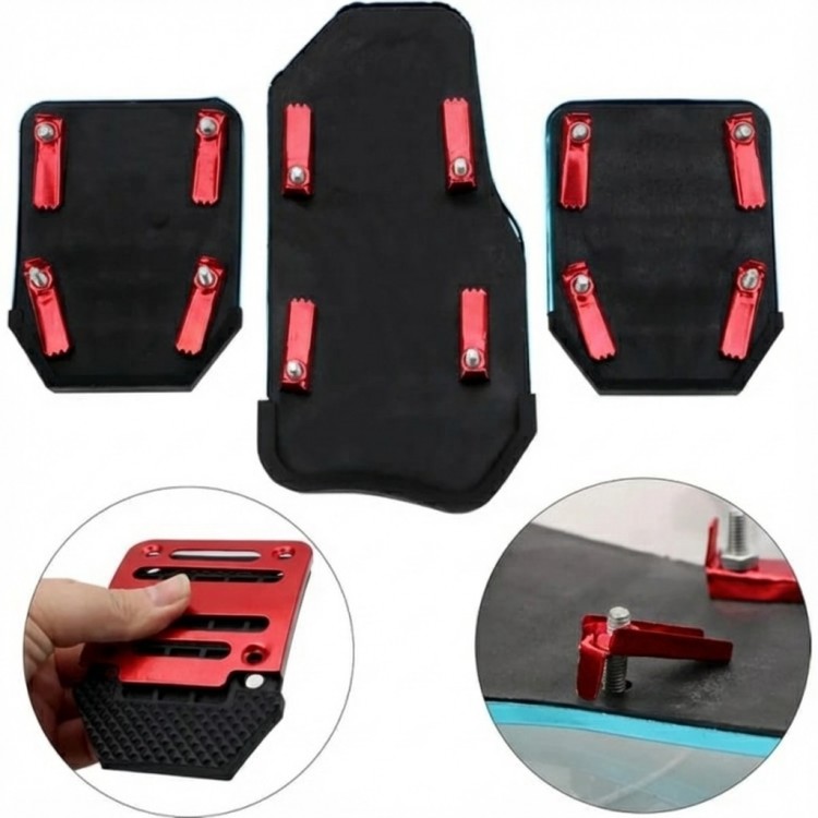 Universal Manuel Metal Pedal Seti 3 Parça Kırmızı