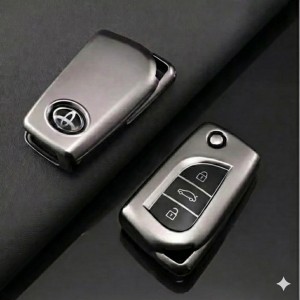 Toyota Corolla - Auris - Yaris - Avensis Uyumlu Smart 3 Buton Silikon Oto Anahtar Kumanda Kabı Kılıf Gri