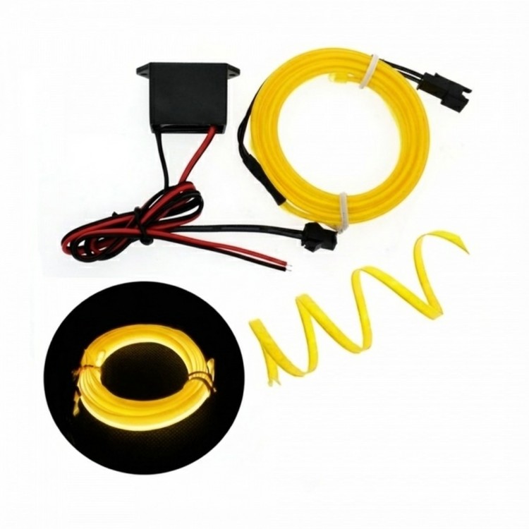 Fitilli İp Neon Led Torpido Şeridi 1 Metre Sarı Fitilli İp Neon Led Torpido Şeridi 1 Metre Sarı