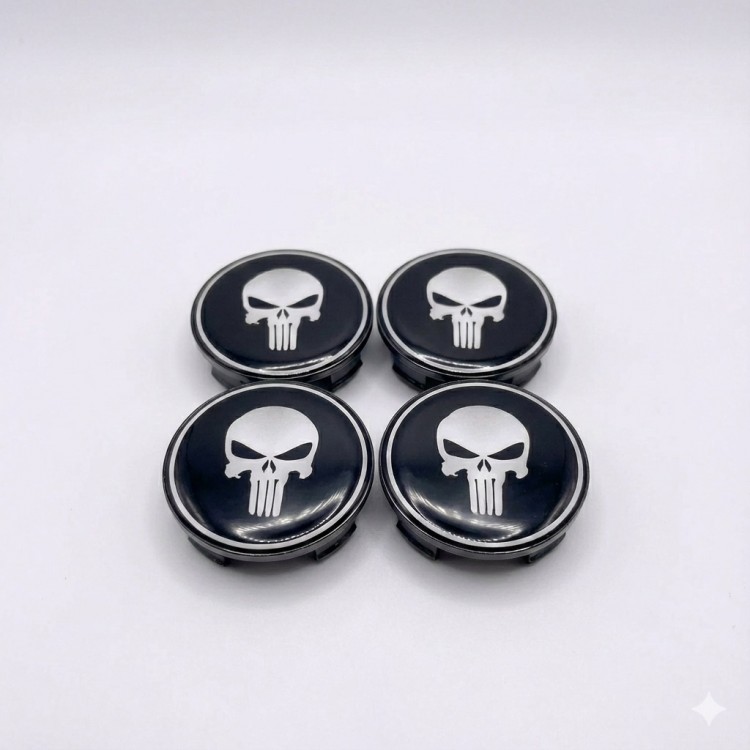 Beyaz Punisher Damla Geçme Jant Göbek Kapağı 4’lü Set 55/58mm Siyah