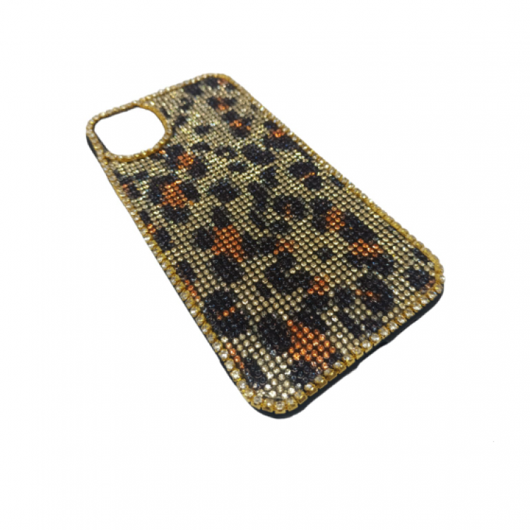 iPhone 11 Uyumlu Kristal Taşlı Telefon Kılıfı Leopar Desenli LEO