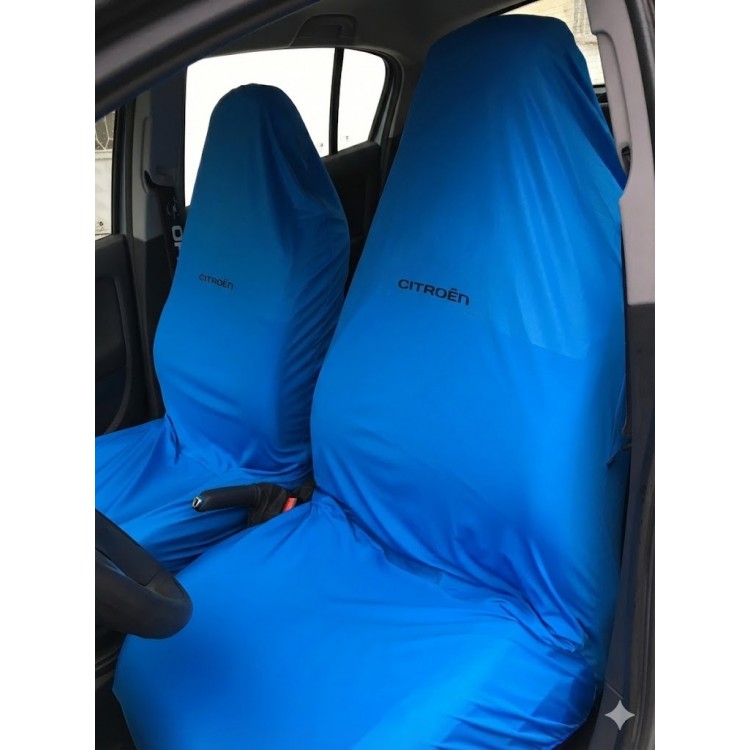 Likralı Kumaş Servis Kılıfı Ön 2'li Citroen Yazılı Mavi