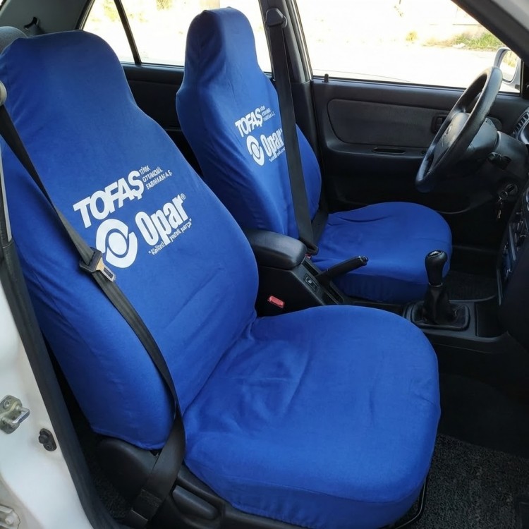 Likralı Kumaş Servis Kılıfı Ön 2'li Tofaş Mavi/Beyaz