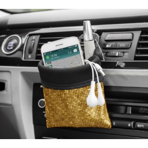 Kristal Taşlı Araç İçi Kese Ceplik Organizer Torpido Yanı Eşya Düzenleyici Kalemlik Telefonluk Gold