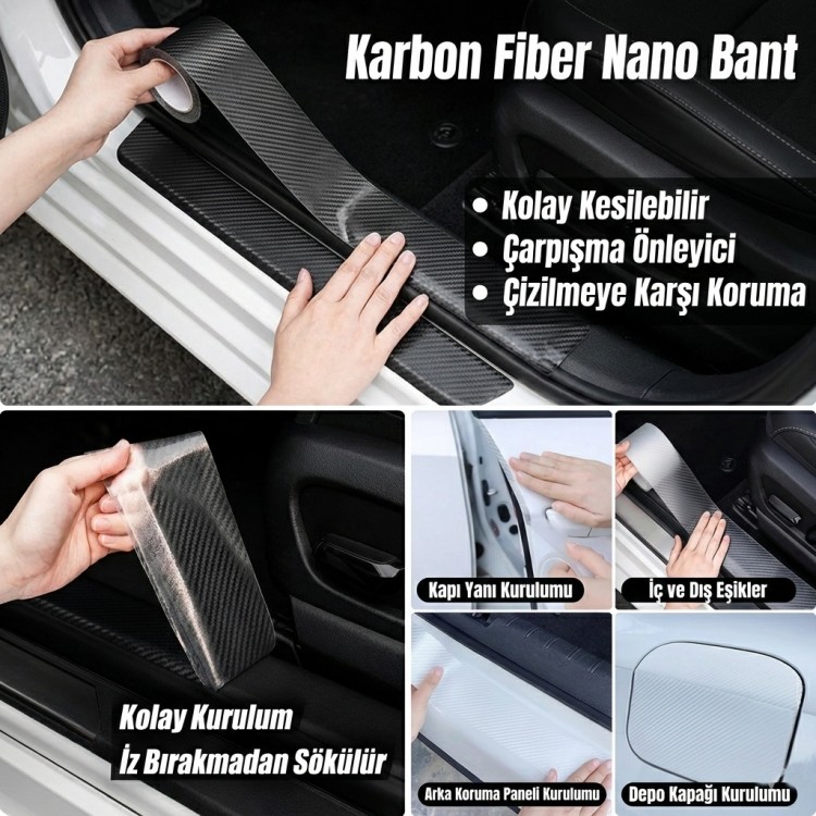 Kapı Eşiği Tampon Bagaj Koruma Folyosu Karbon Folyo 5cmx5m Şeffaf
