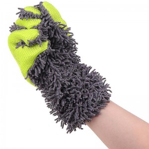 Çift Taraflı Mikrofiber Şönil Tüylü 5 Parmaklı Araba Oto Yıkama Temizlik Eldiveni Yeşil Gri