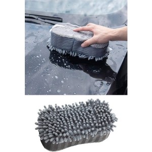 Çift Taraflı Mikrofiber Şönil Tüylü Araba Oto Yıkama Kurulama Temizlik Süngeri 23x12x6cm Gri