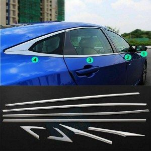 Honda Civic FC5 2016-2021 Uyumlu Paslanmaz Krom Alt Cam Çıtası 8 Parça