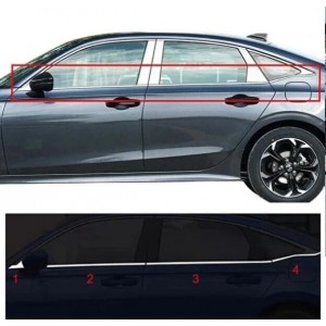 Honda Civic FE1 2022 ve Sonrası Uyumlu Paslanmaz Krom Alt Cam Çıtası 8 Parça