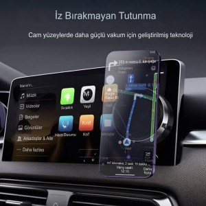 Cam Ayna Ekrana Yapışan Vantuzlu Magsafe IQ Manyetik Şarjlı Telefon Tutucu Siyah