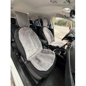 Yumuşak Tüylü Peluş Kürk Serme Oto Ön Koltuk Yüzü Koruyucu Minder Kılıf Çift Yön 2'li Gri