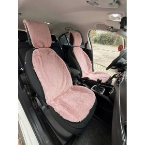 Yumuşak Tüylü Peluş Kürk Serme Oto Ön Koltuk Yüzü Koruyucu Minder Kılıf Çift Yön 2'li Pudra Pembe