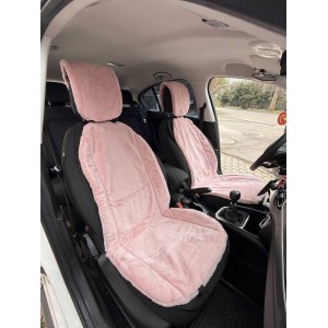 Yumuşak Tüylü Peluş Kürk Serme Oto Ön Koltuk Yüzü Koruyucu Minder Kılıf Çift Yön 2'li Pudra Pembe