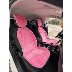 Yumuşak Tüylü Peluş Kürk Serme Oto Ön Koltuk Yüzü Koruyucu Minder Kılıf Çift Yön 2'li Şeker Pembe
