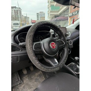 Parlak Kristal Taşlı Geçme Direksiyon Kılıfı 38 cm Füme