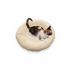 Yumuşak Tüylü Peluş Kürk Yuvarlak Evcil Hayvan Kedi Yatağı Minder 50cm Bej