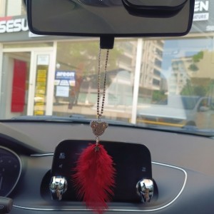 Pandalı Model Metal Yıldız Dikiz Ayna Süsü Kırmızı Tüylü