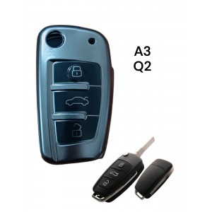 Audi A3 Q2  Anahtar Uyumlu Silikon Oto Anahtar Kumanda Kabı Kılıf Siyah