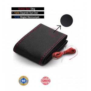 Direksiyon Kılıfı Deri Dikme Evalı Model Siyah Kırmızı 38-40 cm