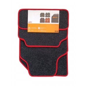 Oto Halı Paspas Hasır Universal 5 Parça Siyah Kırmızı Biyeli