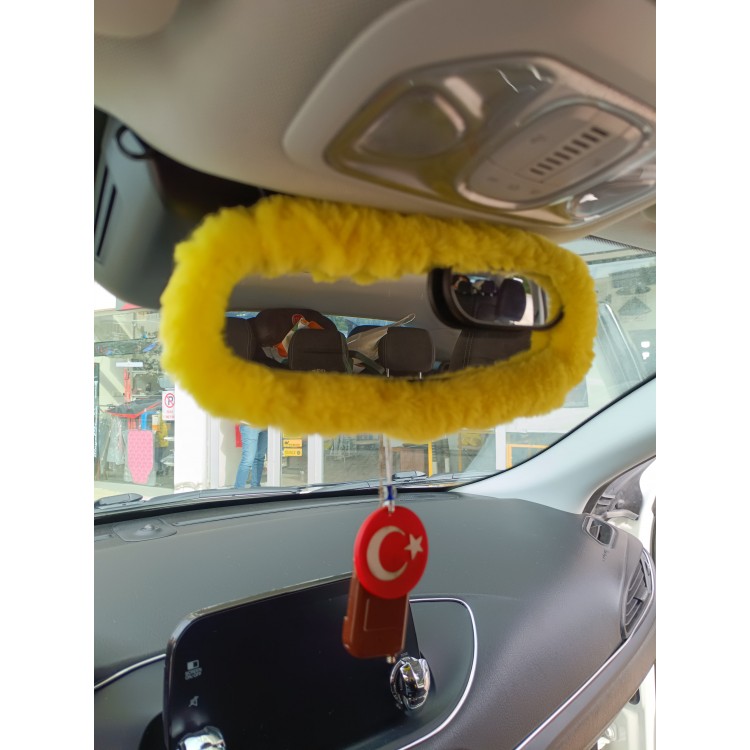 Peluş Dikiz Ayna Kılıfı Süs Sarı