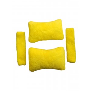 Peluş Ortopedik Araba Seyahat Boyun Yastığı Emniyet Kemer Pedi Seti Sarı