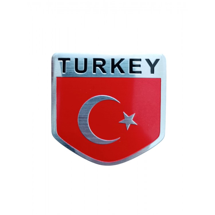 Türk Bayrağı Turkey Yazılı  Etiket Metal Sticker 5cm