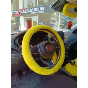 Yumuşak Tüylü Peluş Direksiyon Kılıfı Sarı